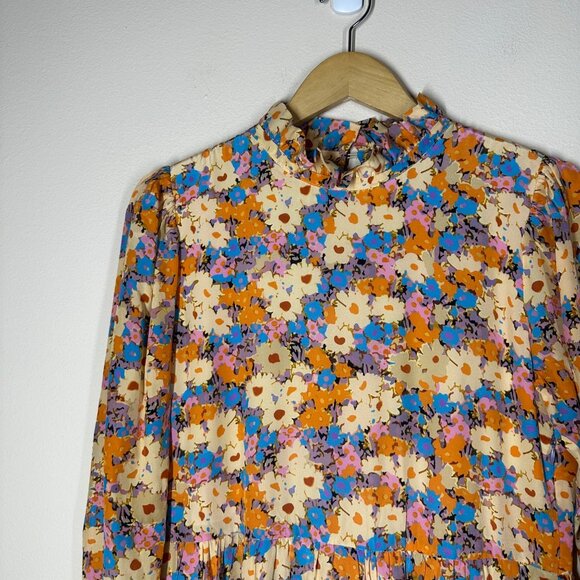 Stine Goya Judy Tiered Floral Silk Crepe Maxi Dress Multi Womens Size M Prairie - Picture 5 of 11